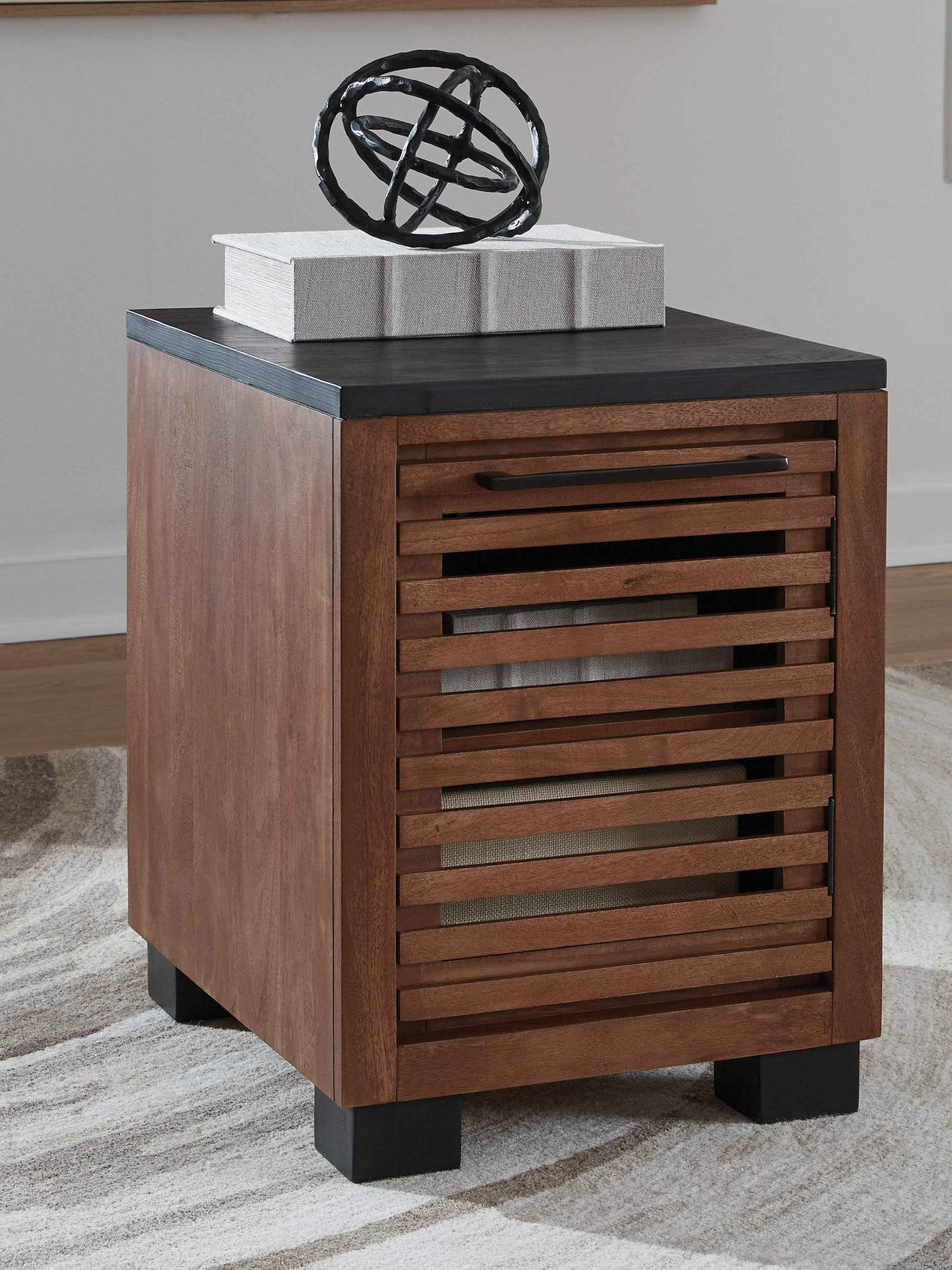 Kallari Warm Brown and Matte Black Chairside End Table by Ashley at Eve Furniture
