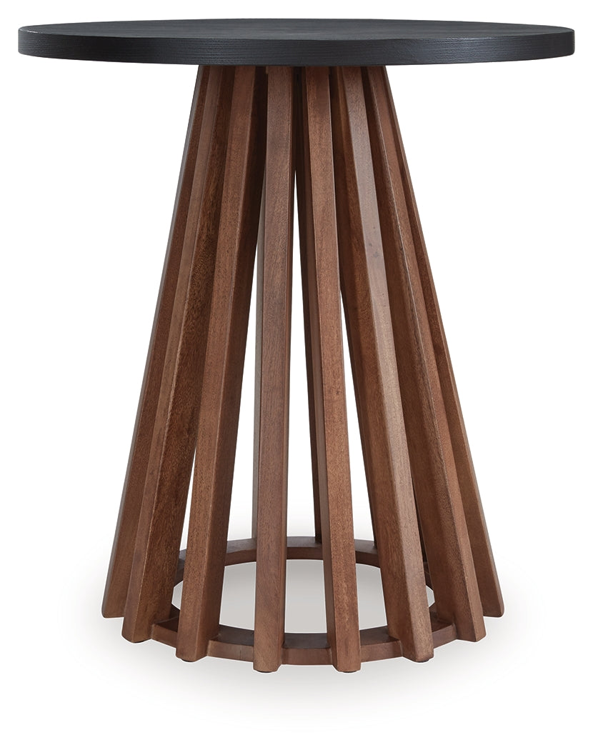 Kallari Warm Brown and Matte Black End Table by Ashley at Eve Furniture