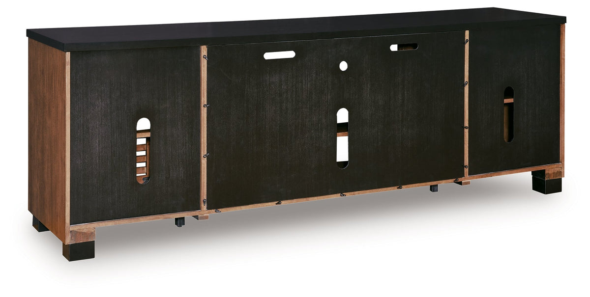 Kallari Warm Brown/Black 84" TV Stand by Ashley at Eve Furniture