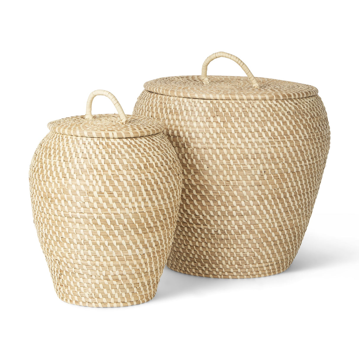 Kalopa Set of 2 Seagrass Floor Baskets w/ Flat Handled Lid by Mercana at Eve Furniture