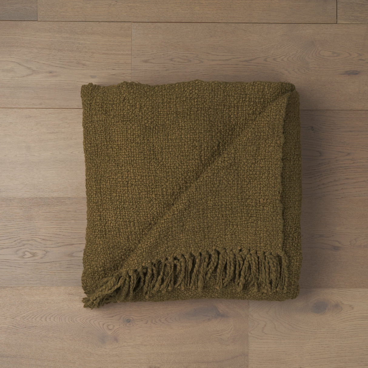 Kambal Dark Olive Green Woven Cotton Throw Blanket by Mercana at Eve Furniture