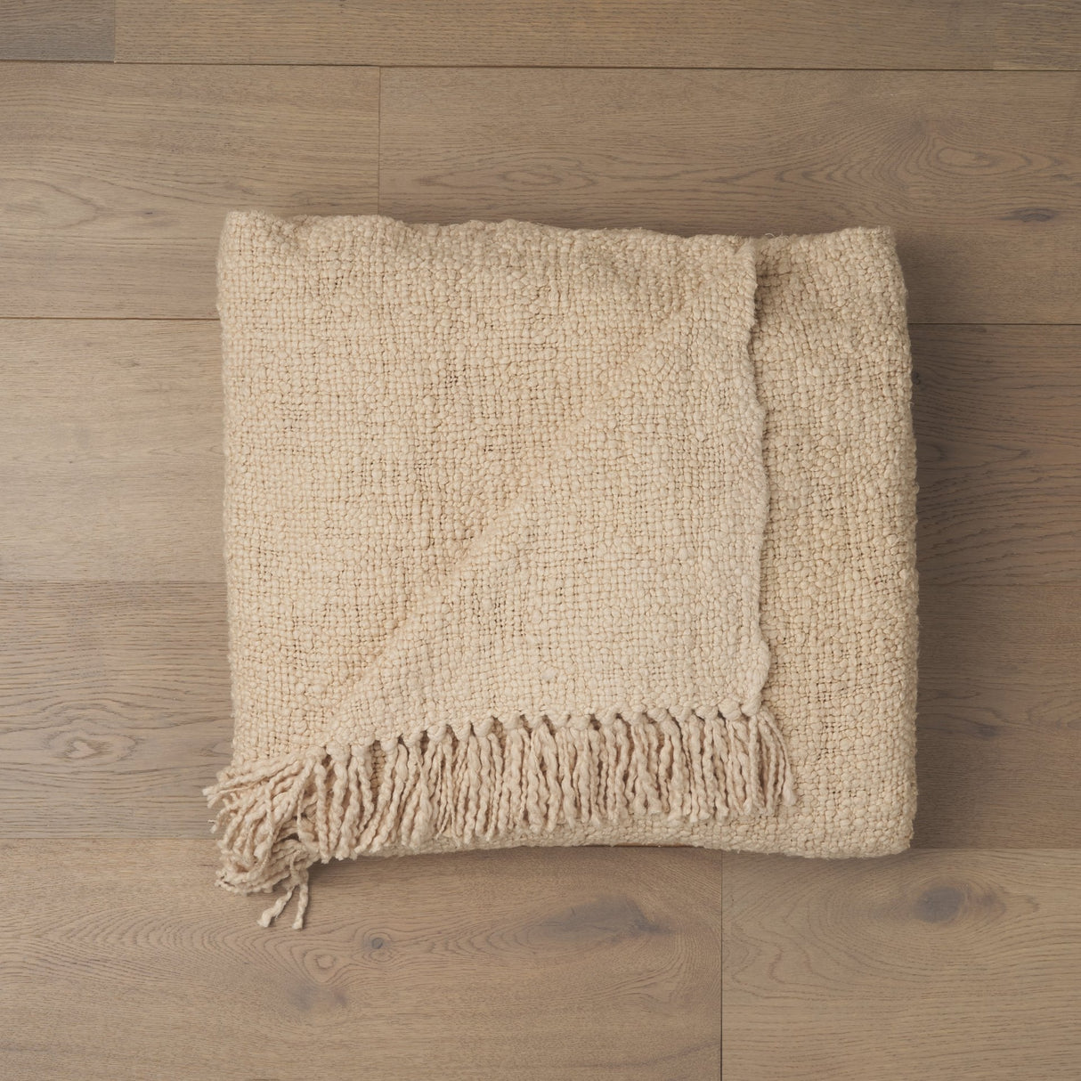 Kambal Light Beige Woven Cotton Throw Blanket by Mercana at Eve Furniture