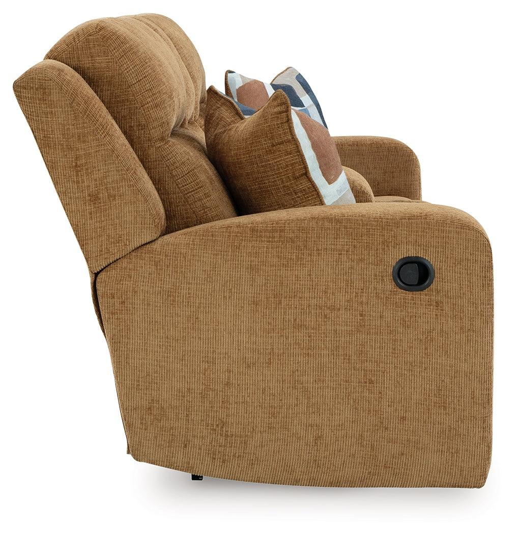 Kanlow Honey Manual Reclining Loveseat with Console by Ashley at Eve Furniture