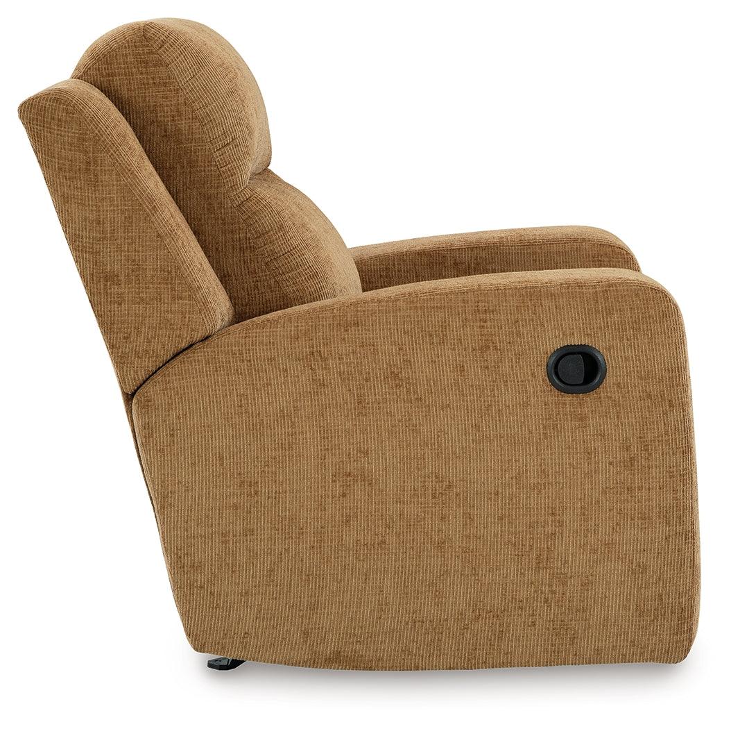 Kanlow Honey Manual Rocker Recliner by Ashley at Eve Furniture