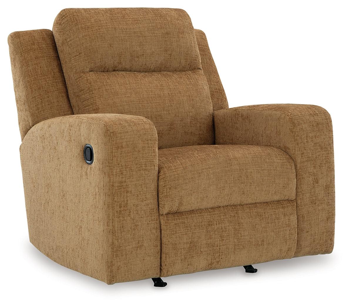 Kanlow Honey Manual Rocker Recliner by Ashley at Eve Furniture