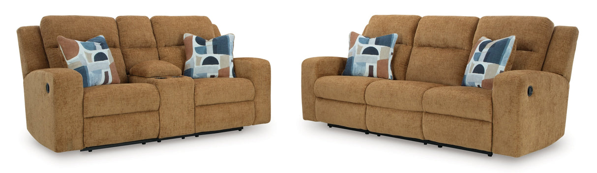 Kanlow Honey Reclining Living Room Set by Ashley at Eve Furniture