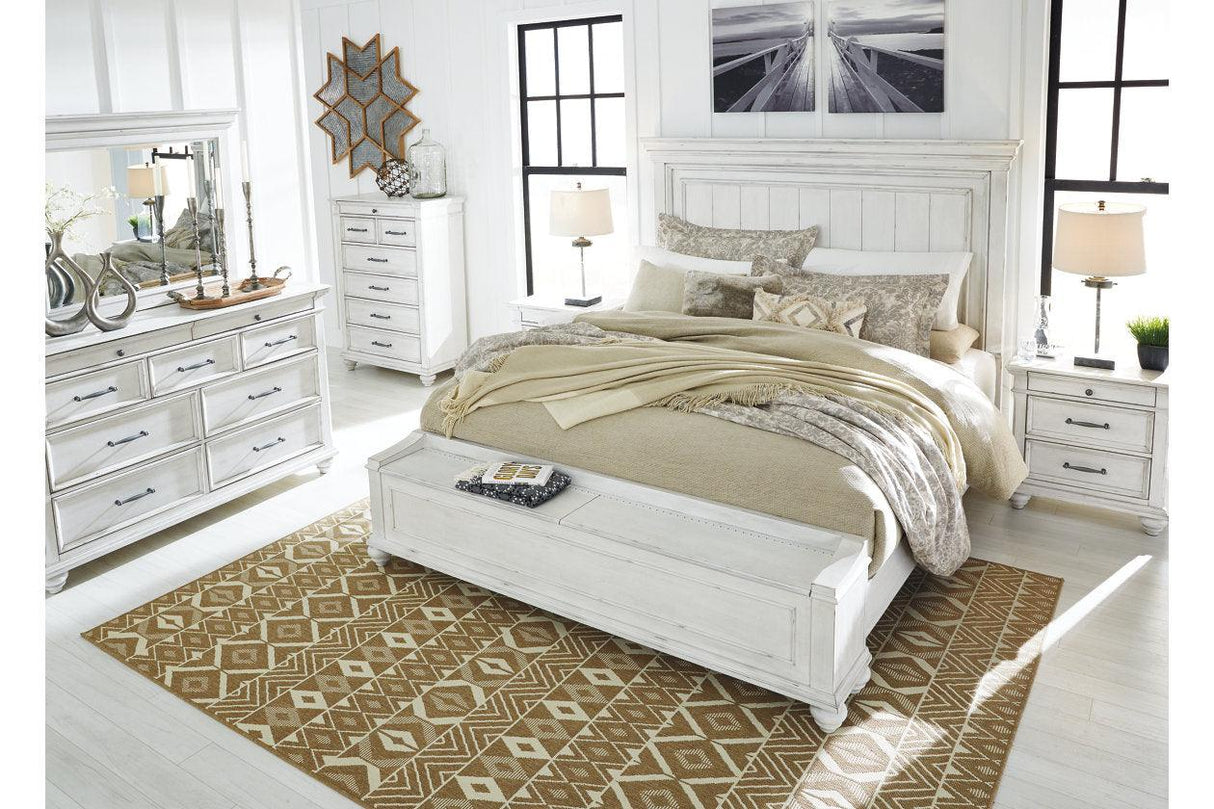 Kanwyn Whitewash California King Panel Bed with Storage Bench by Ashley at Eve Furniture