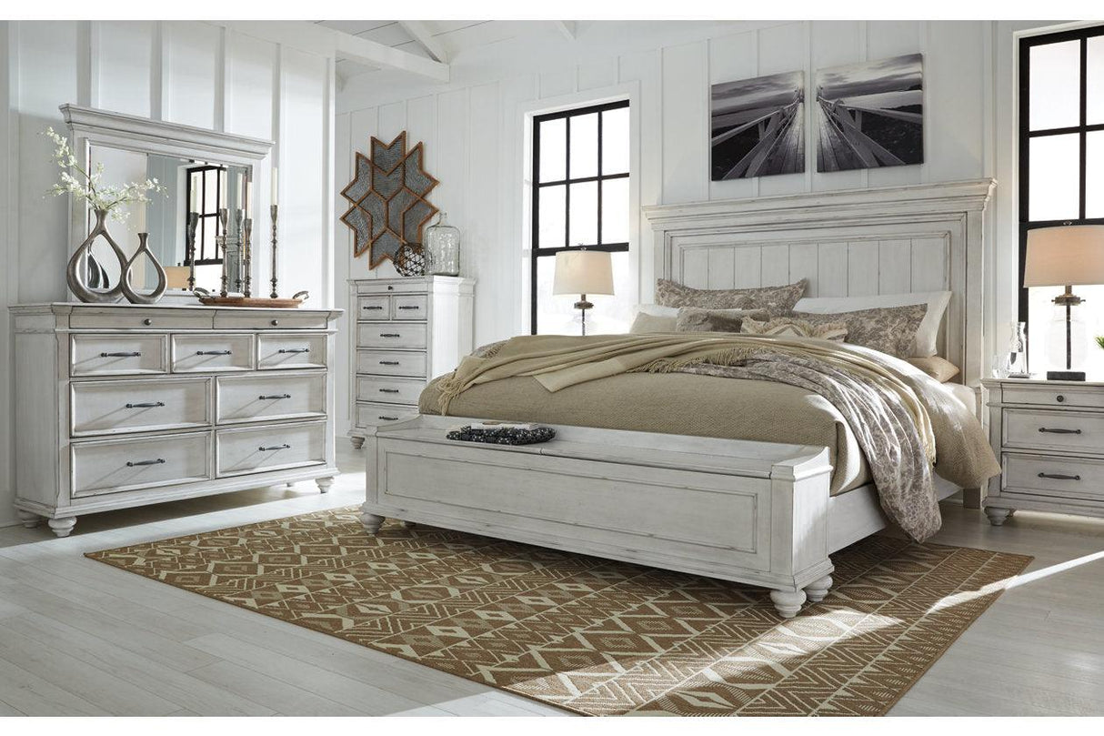 Kanwyn Whitewash Queen Panel Bed with Storage Bench by Ashley at Eve Furniture