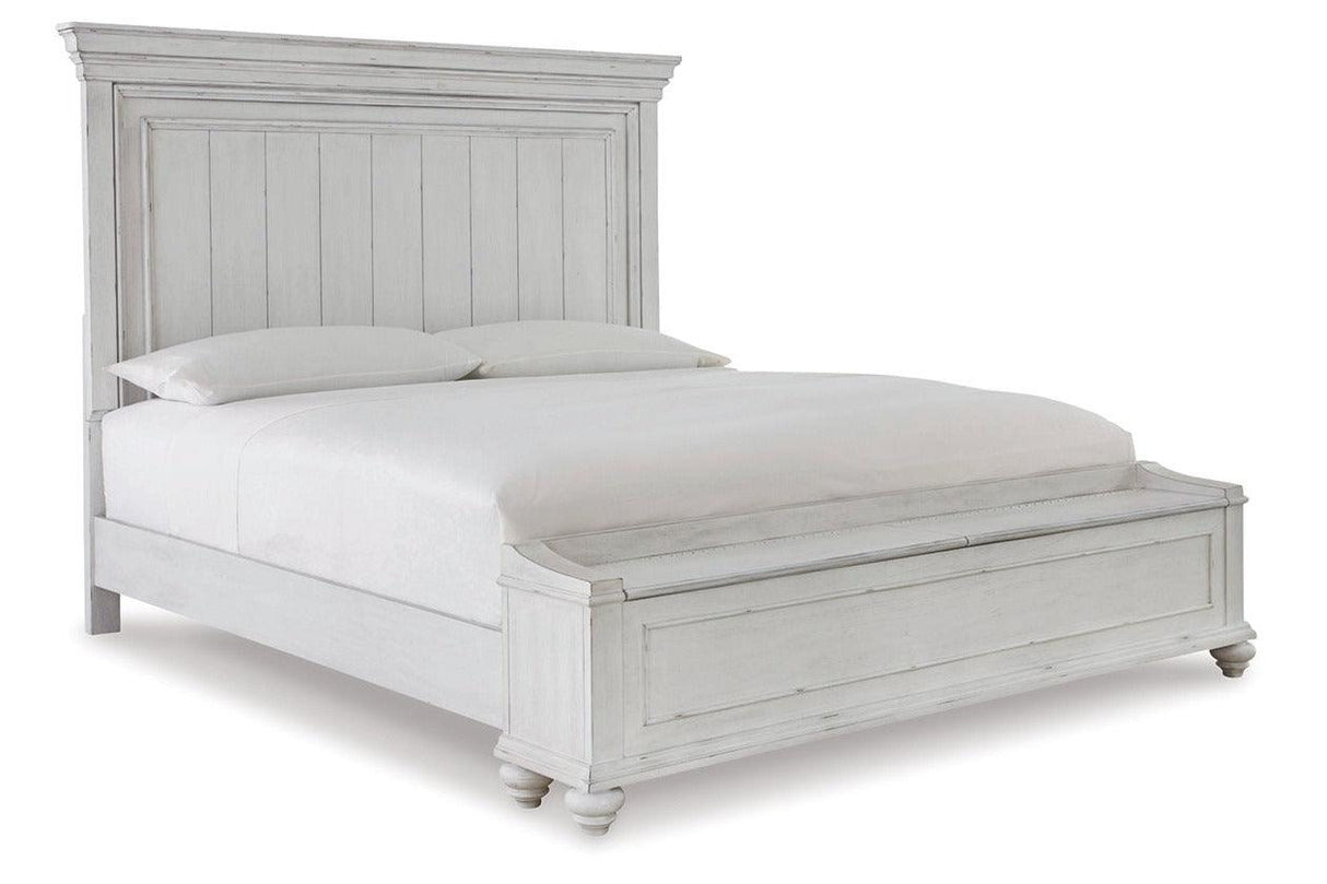 Kanwyn Whitewash Queen Panel Bed with Storage Bench by Ashley at Eve Furniture