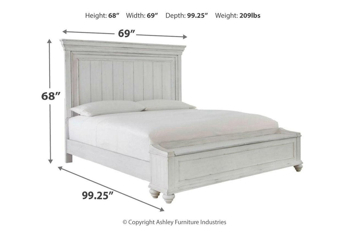 Kanwyn Whitewash Queen Panel Bed with Storage Bench by Ashley at Eve Furniture