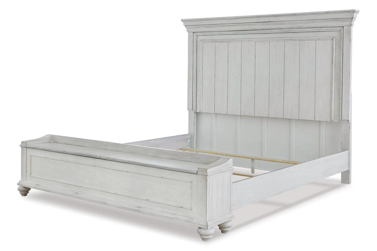 Kanwyn Whitewash Queen Panel Bed with Storage Bench by Ashley at Eve Furniture