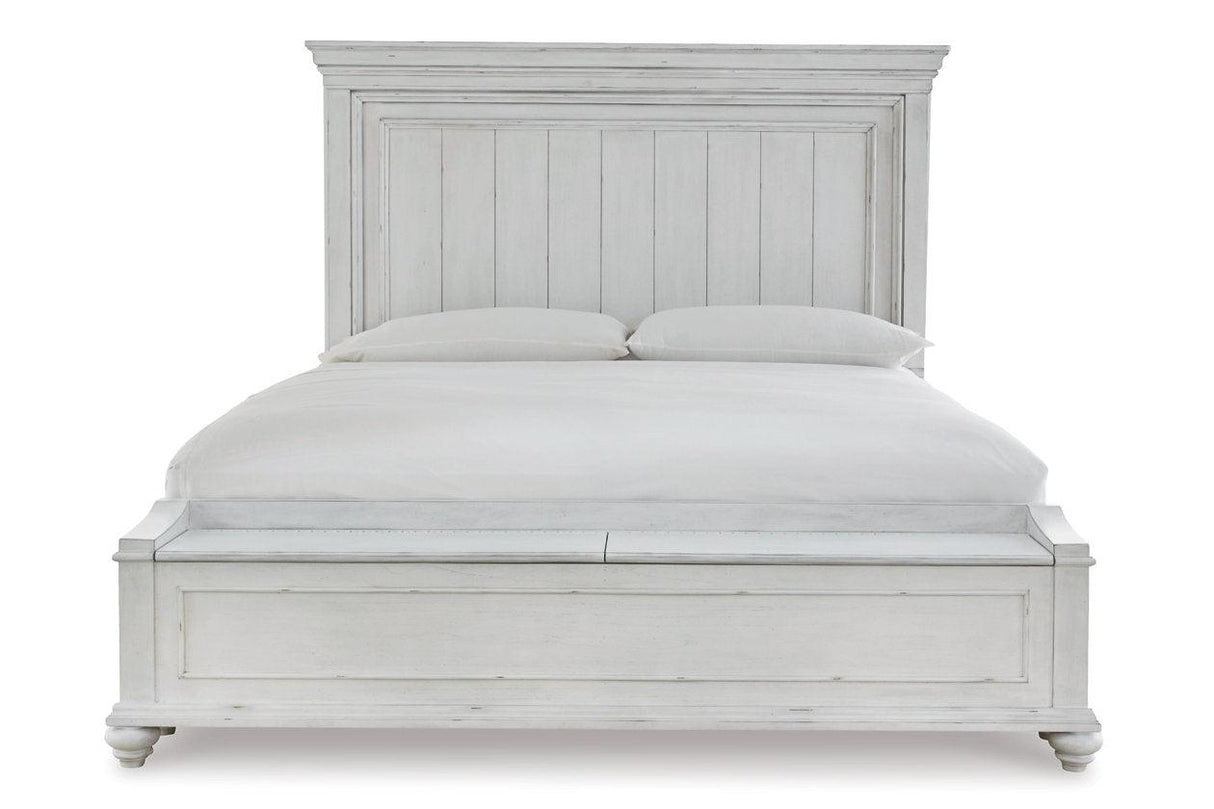 Kanwyn Whitewash Queen Panel Bed with Storage Bench by Ashley at Eve Furniture
