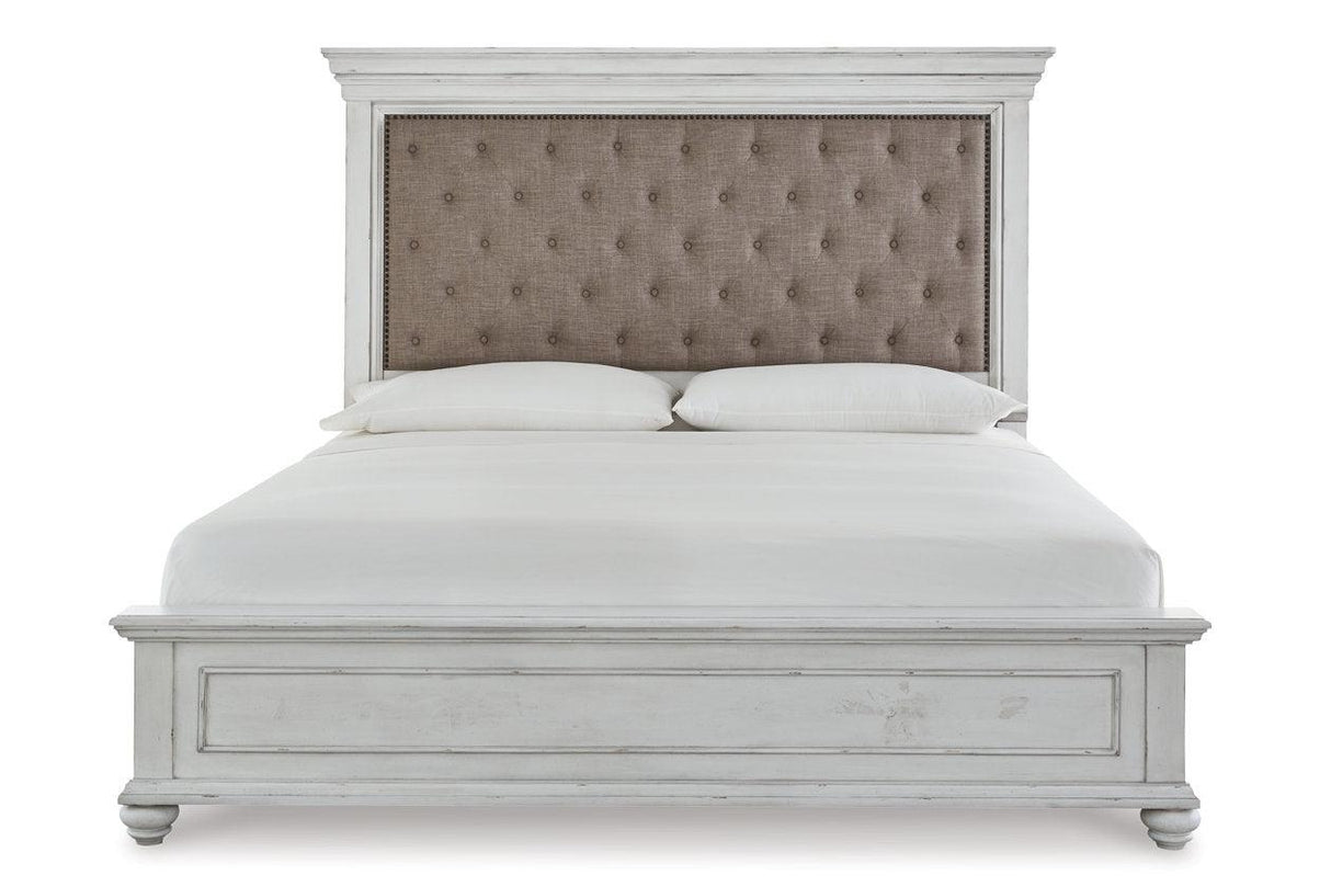 Kanwyn Whitewash Queen Panel Upholstered Bed by Ashley at Eve Furniture