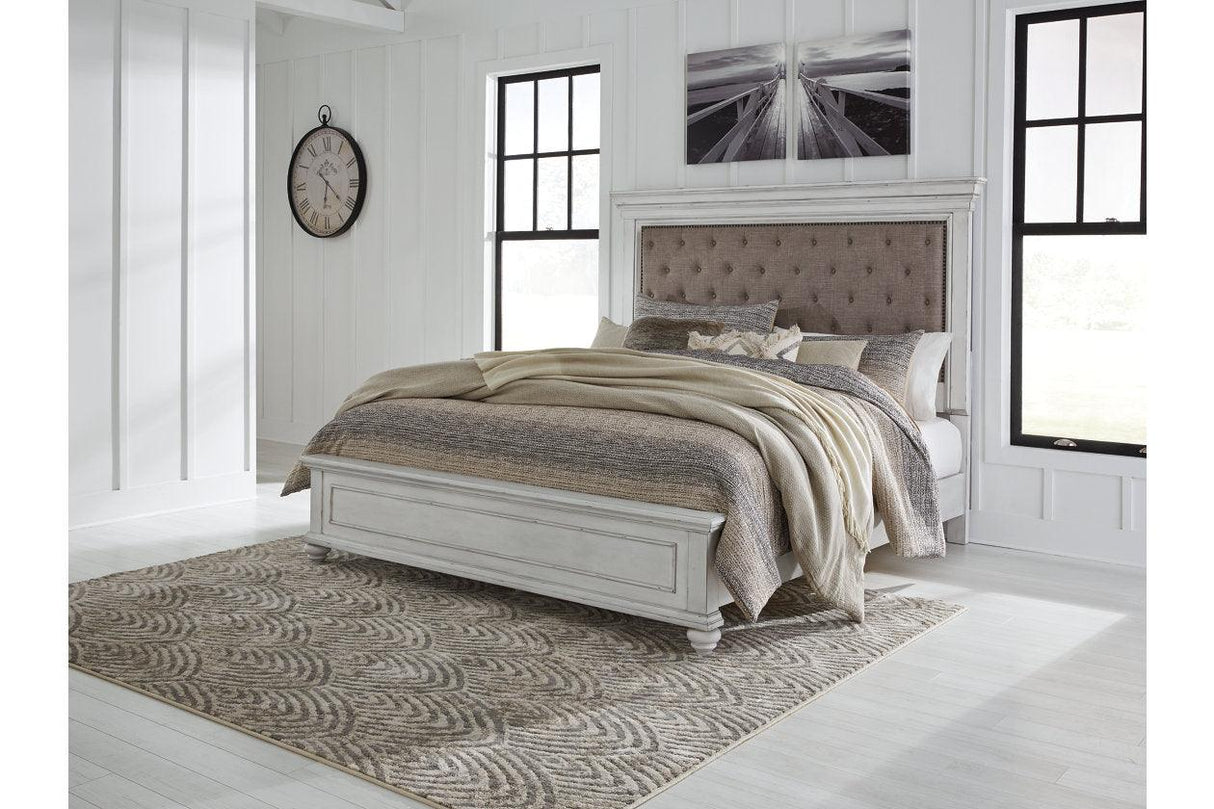 Kanwyn Whitewash Queen Panel Upholstered Bed by Ashley at Eve Furniture