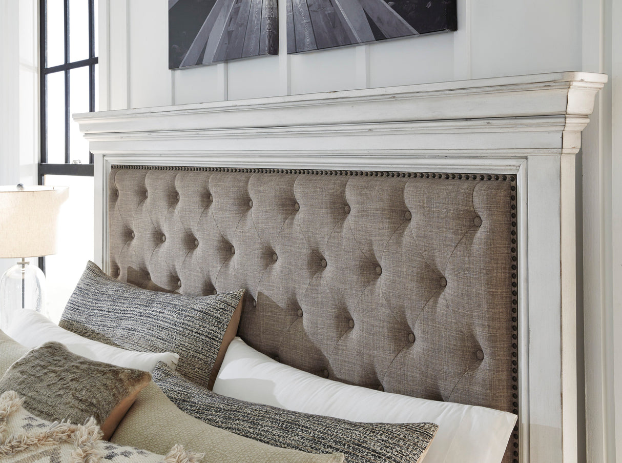 Kanwyn Whitewash Upholstered Panel Bedroom Set by Ashley at Eve Furniture