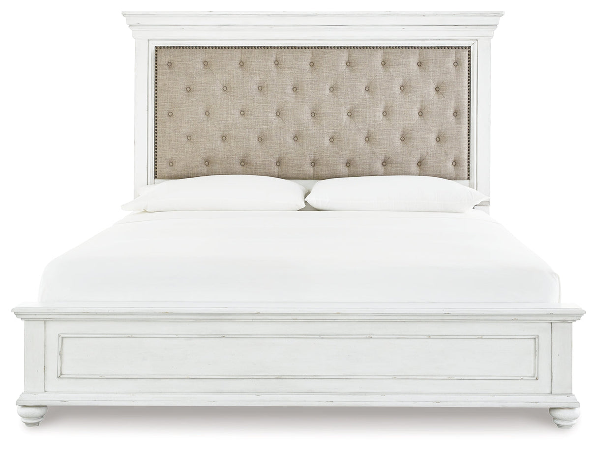 Kanwyn Whitewash Upholstered Panel Bedroom Set by Ashley at Eve Furniture