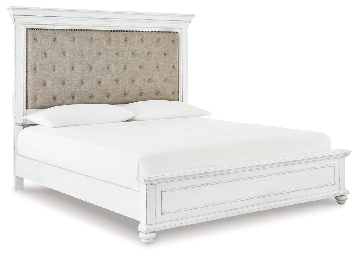 Kanwyn Whitewash Upholstered Panel Bedroom Set by Ashley at Eve Furniture