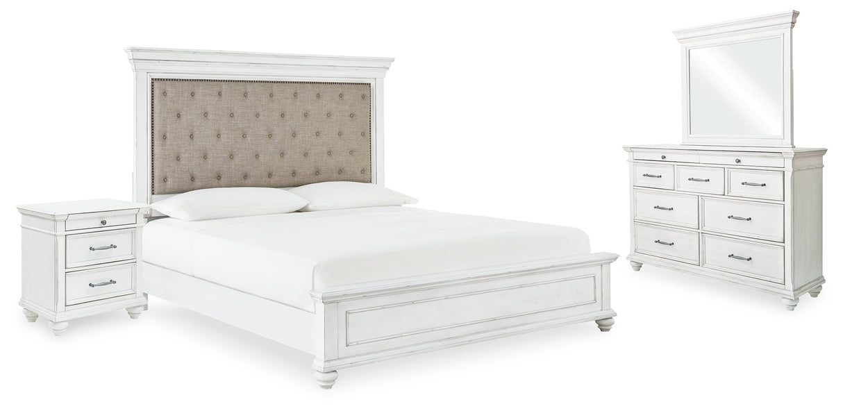 Kanwyn Whitewash Upholstered Panel Bedroom Set by Ashley at Eve Furniture
