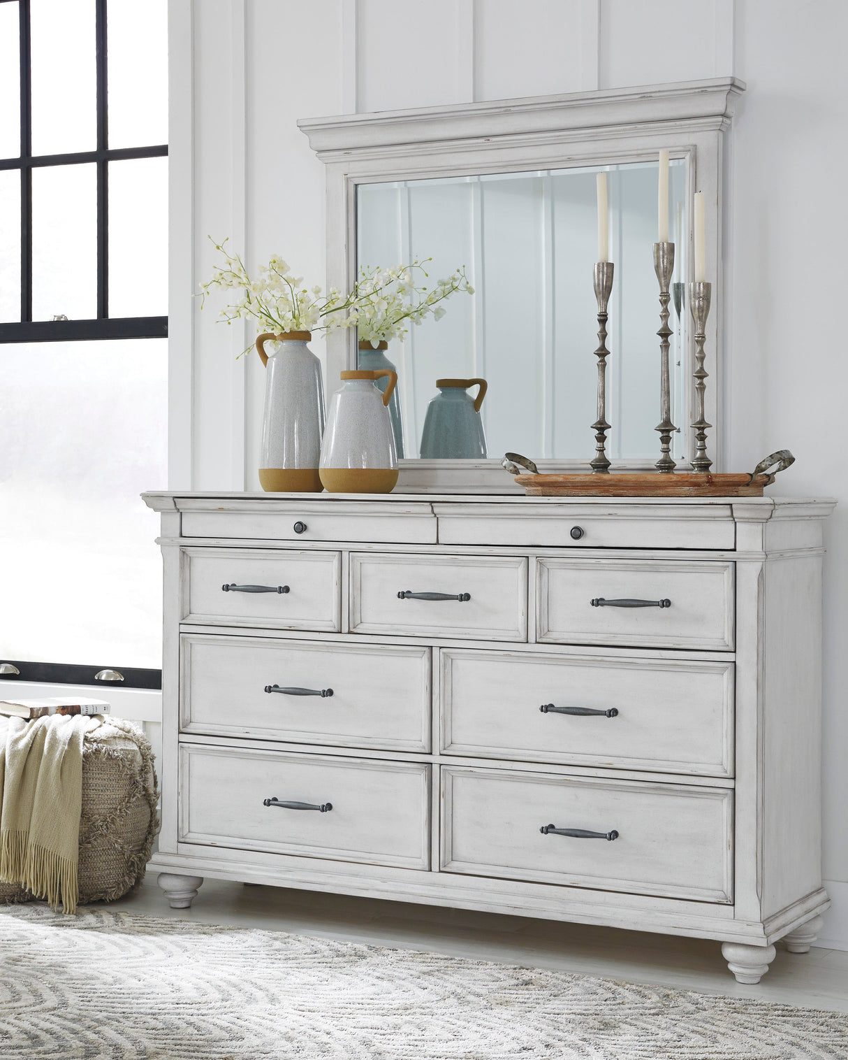 Kanwyn Whitewash Upholstered Panel Bedroom Set by Ashley at Eve Furniture