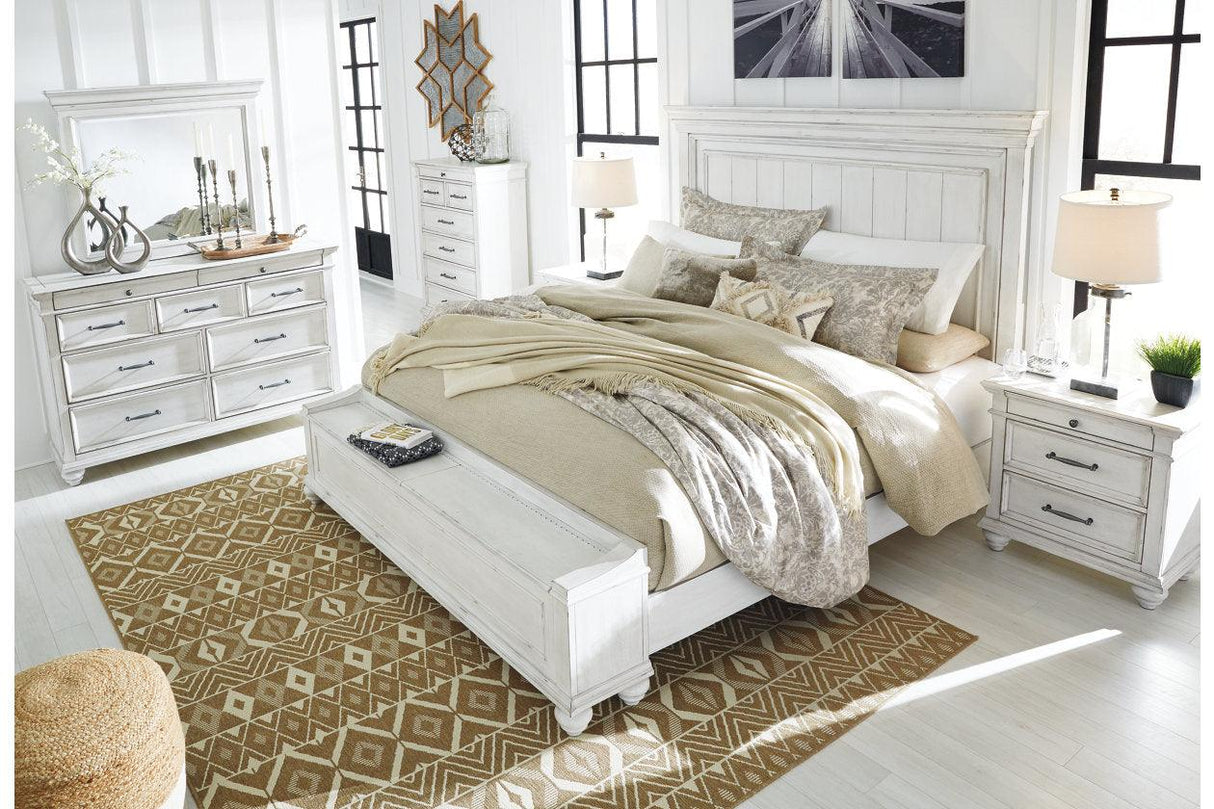 Kanwyn Whitewash California King Panel Bed with Storage Bench by Ashley at Eve Furniture