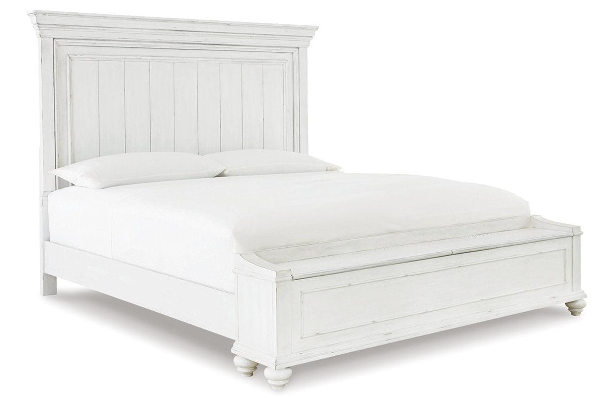 Kanwyn Whitewash California King Panel Bed with Storage Bench by Ashley at Eve Furniture