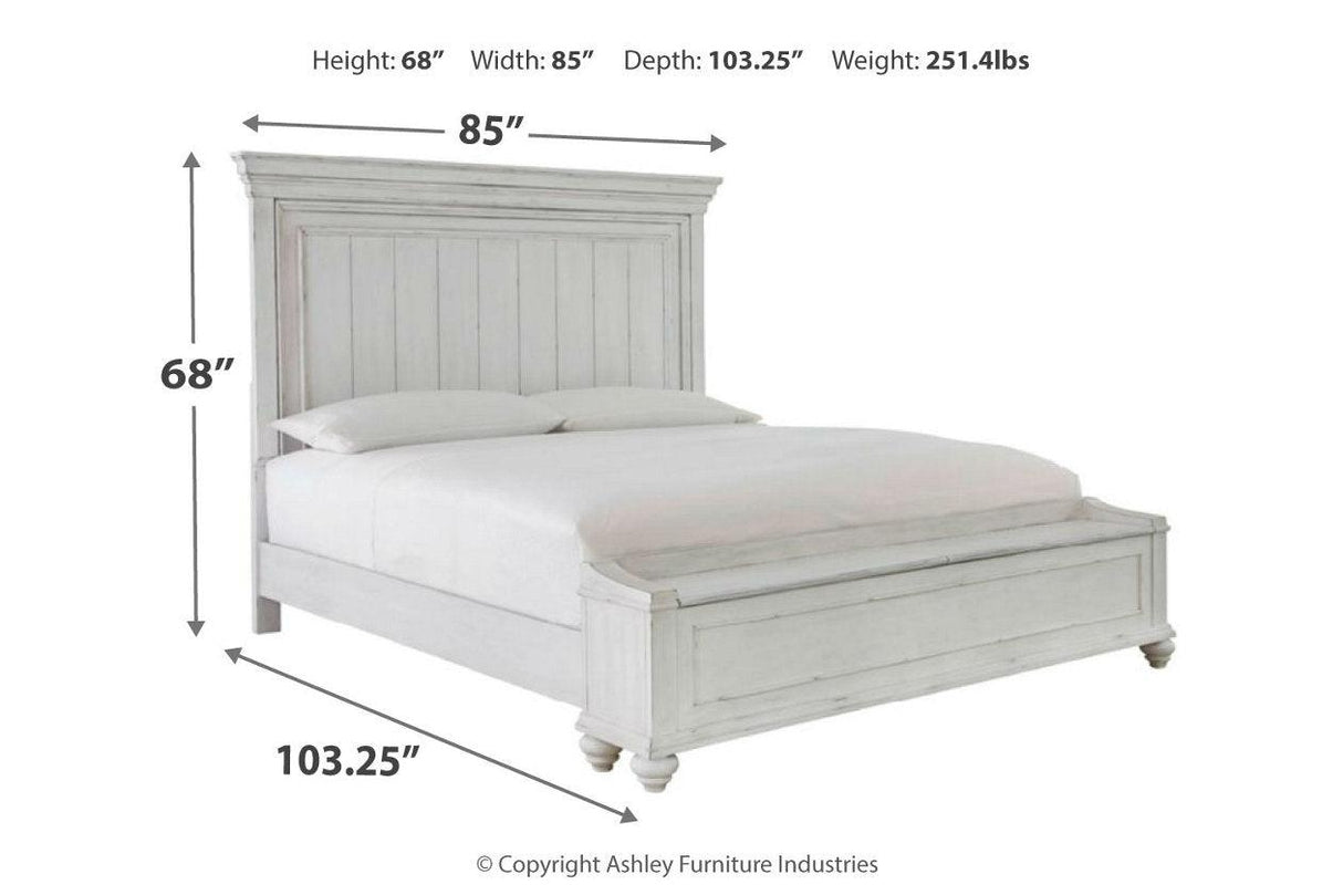 Kanwyn Whitewash California King Panel Bed with Storage Bench by Ashley at Eve Furniture