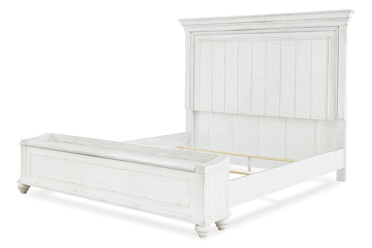 Kanwyn Whitewash California King Panel Bed with Storage Bench by Ashley at Eve Furniture