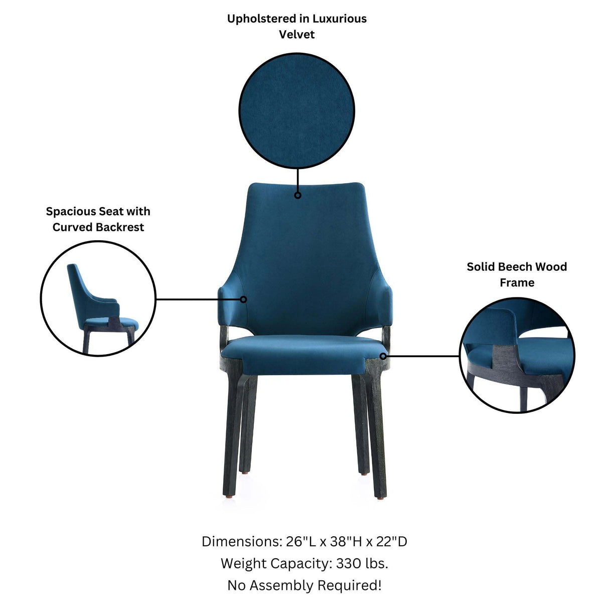 Kara Dining Arm Chair in Blue by Manhattan Comfort at Eve Furniture