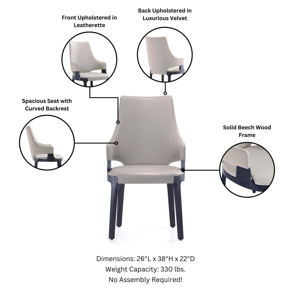 Kara Dining Arm Chair in Light Grey by Manhattan Comfort at Eve Furniture