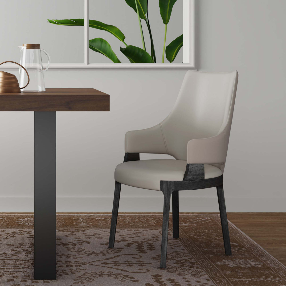 Kara Dining Arm Chair in Light Grey by Manhattan Comfort at Eve Furniture