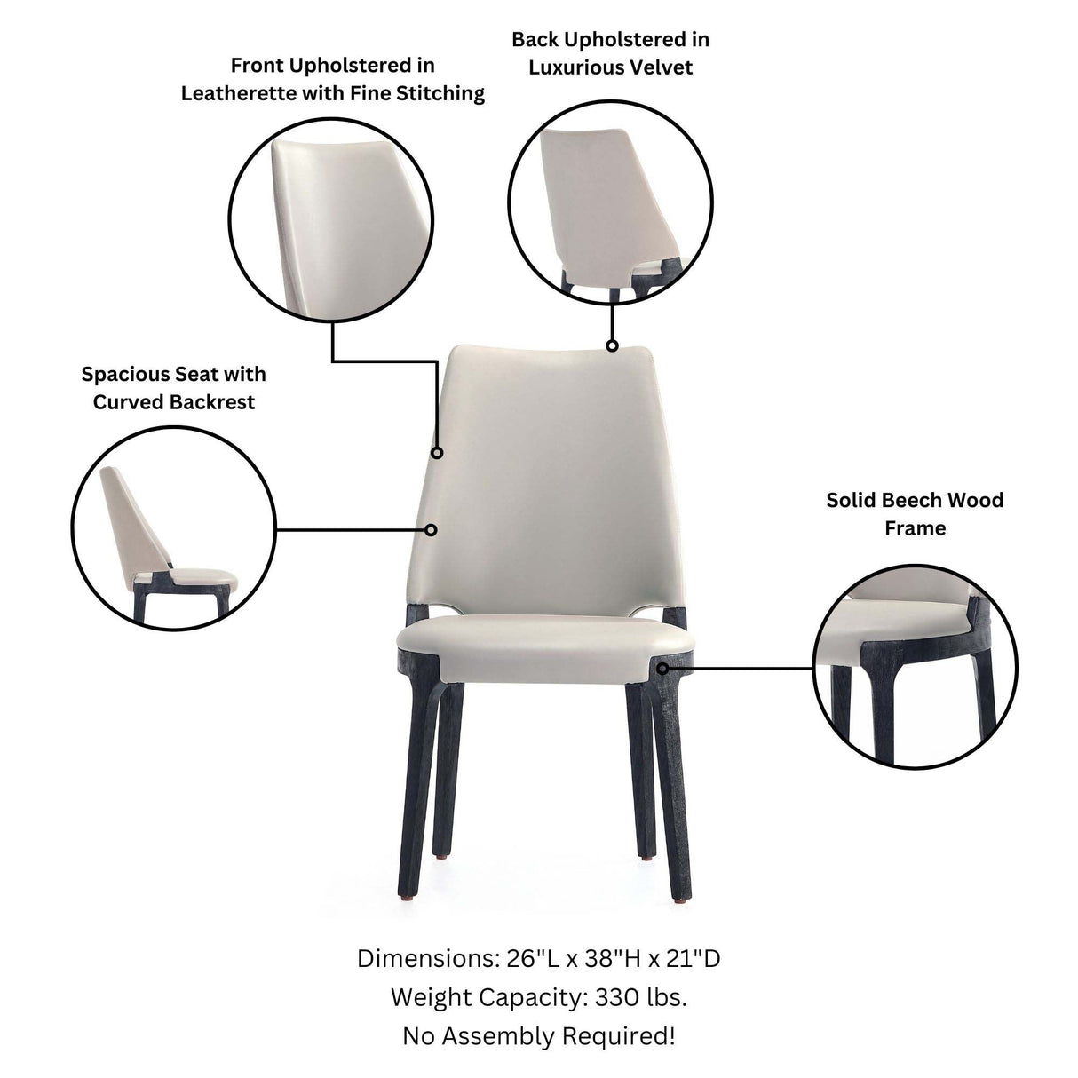 Kara Dining Side Chair in Light Grey (set of 2) by Manhattan Comfort at Eve Furniture