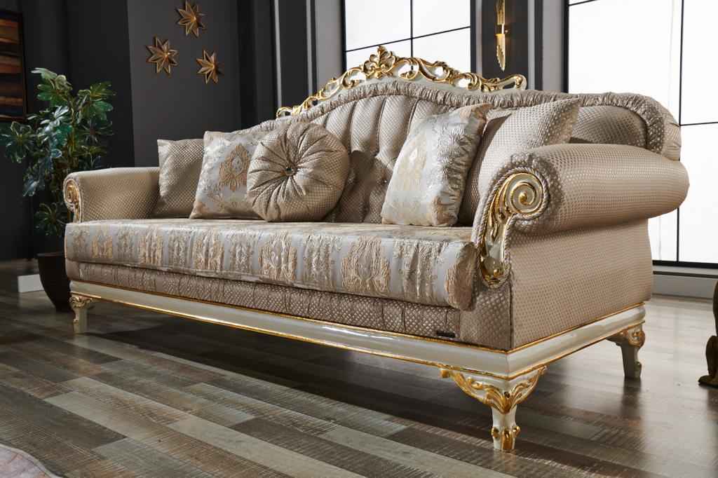Kardelen Cream 2-Piece Living Room Set (1 Sofa & 1 Loveseat)