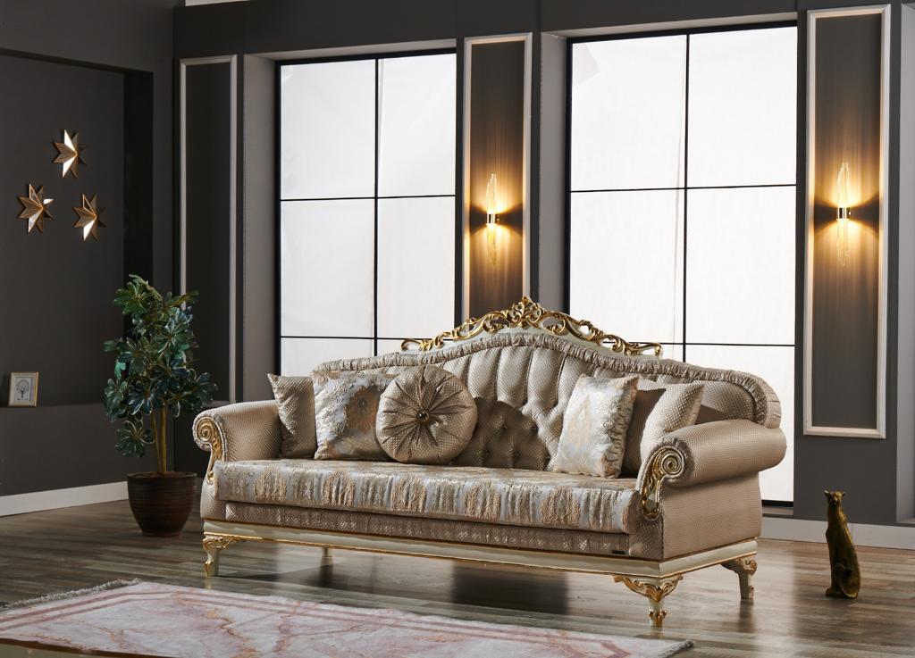 Kardelen Cream 2-Piece Living Room Set (1 Sofa & 1 Loveseat) by Furnia at Eve Furniture