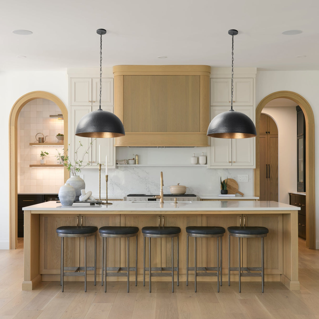 Karina 24" Round Matte Black Hammered Metal Dome Pendant Light by Mercana at Eve Furniture