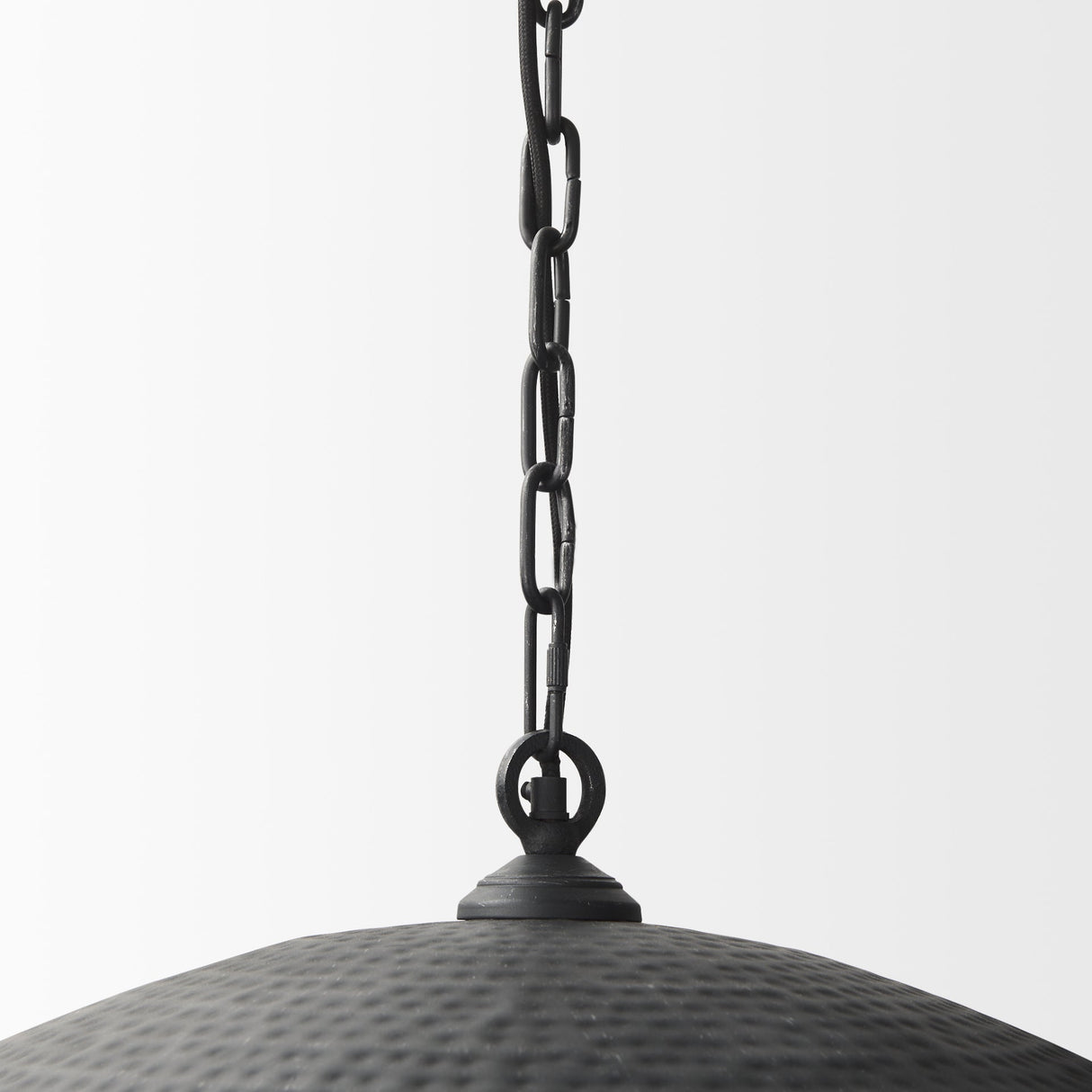 Karina 36" Round Matte Black Hammered Metal Dome Pendant Light by Mercana at Eve Furniture