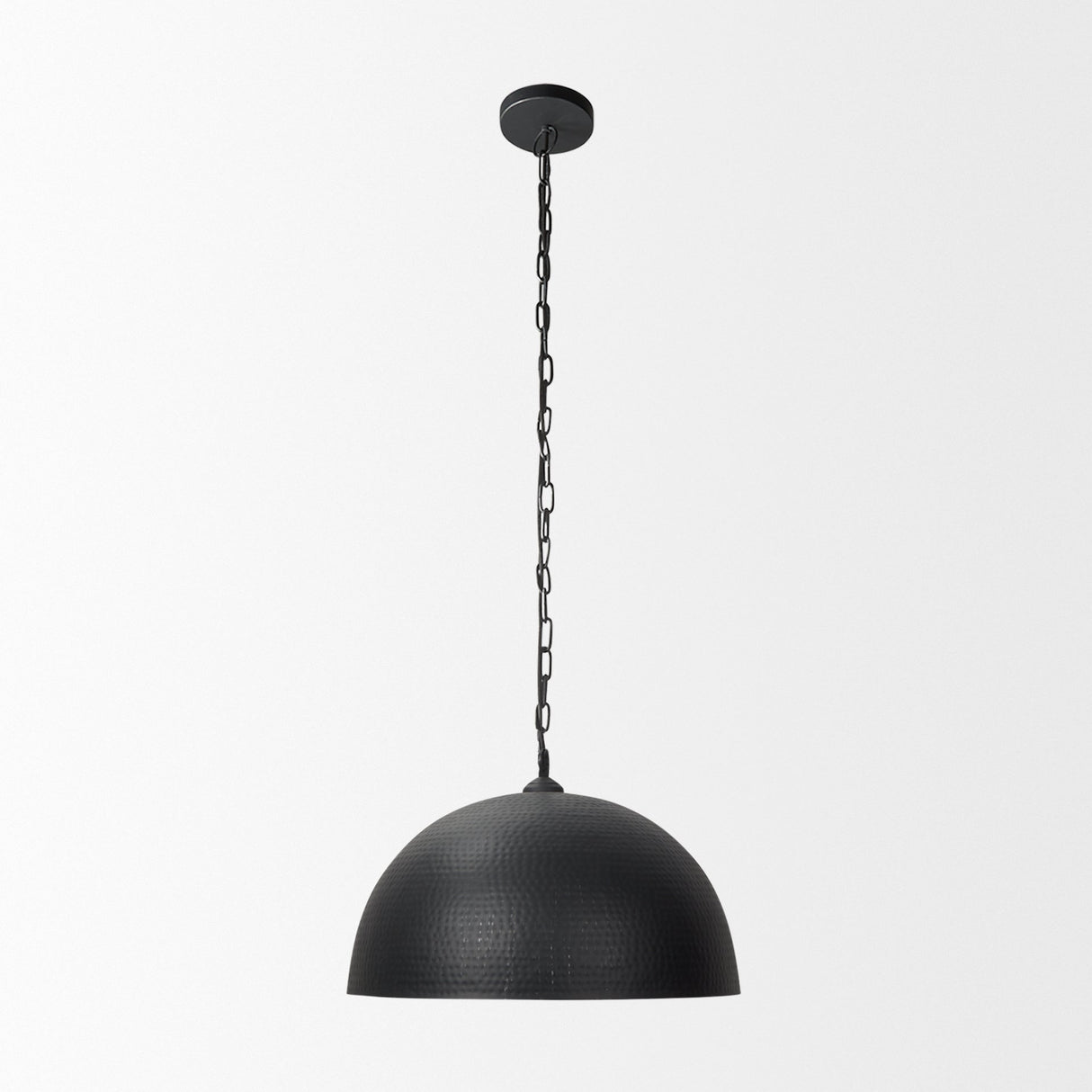 Karina Round Matte Black Hammered Metal Dome Pendant Light by Mercana at Eve Furniture