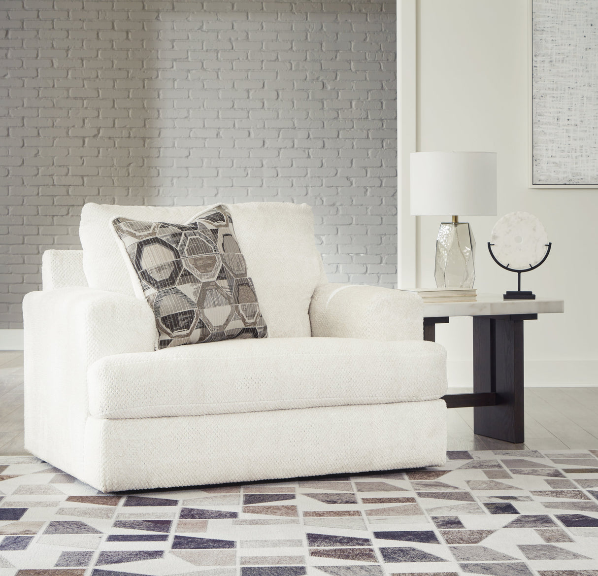 Karinne Linen Chair and Ottoman by Ashley at Eve Furniture