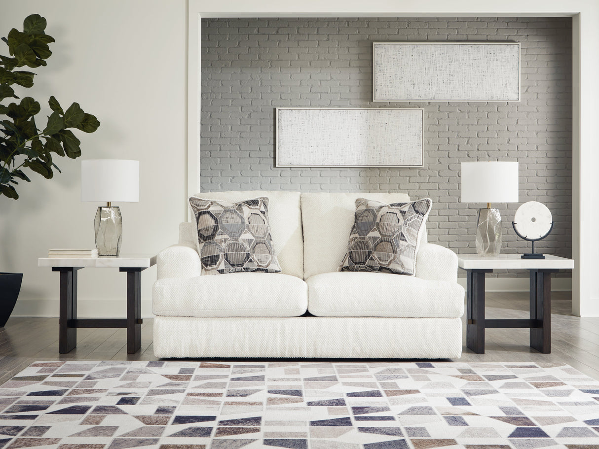 Karinne Linen Loveseat, Oversized Chair and Accent Ottoman by Ashley at Eve Furniture
