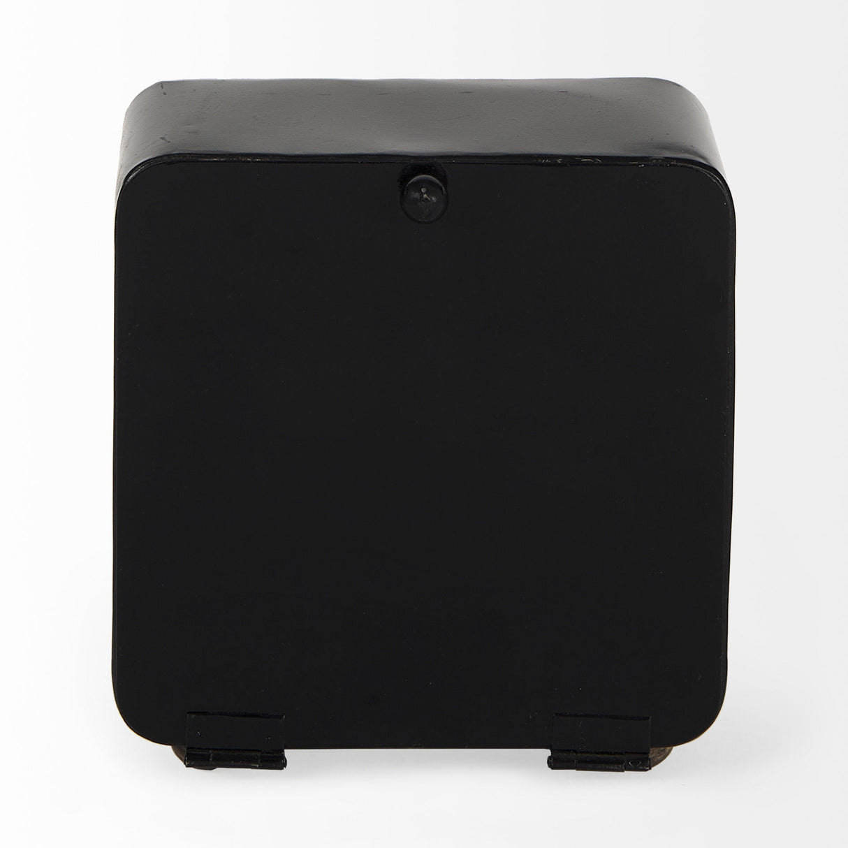 Karl 6.0L x 3.0W x 6.8H Rustic Black Iron Rounded Square Table Clock by Mercana at Eve Furniture