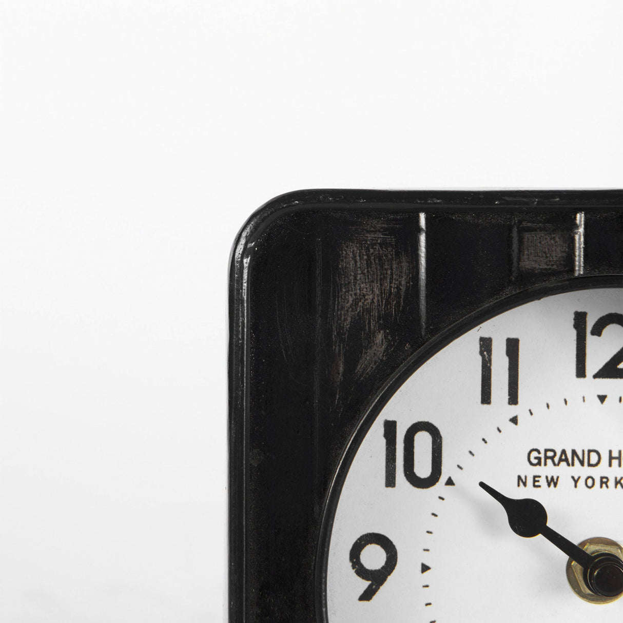 Karl 6.0L x 3.0W x 6.8H Rustic Black Iron Rounded Square Table Clock by Mercana at Eve Furniture