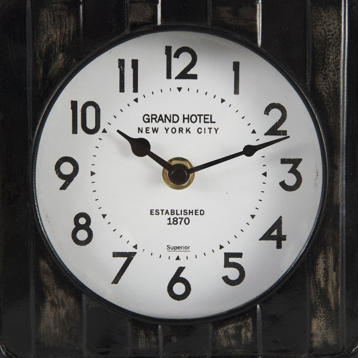 Karl Rustic Black Iron Rounded Square Table Clock by Mercana at Eve Furniture