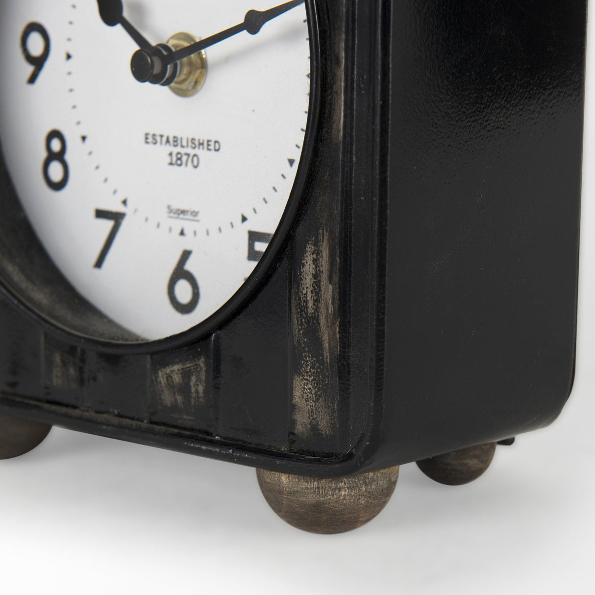 Karl Rustic Black Iron Rounded Square Table Clock by Mercana at Eve Furniture