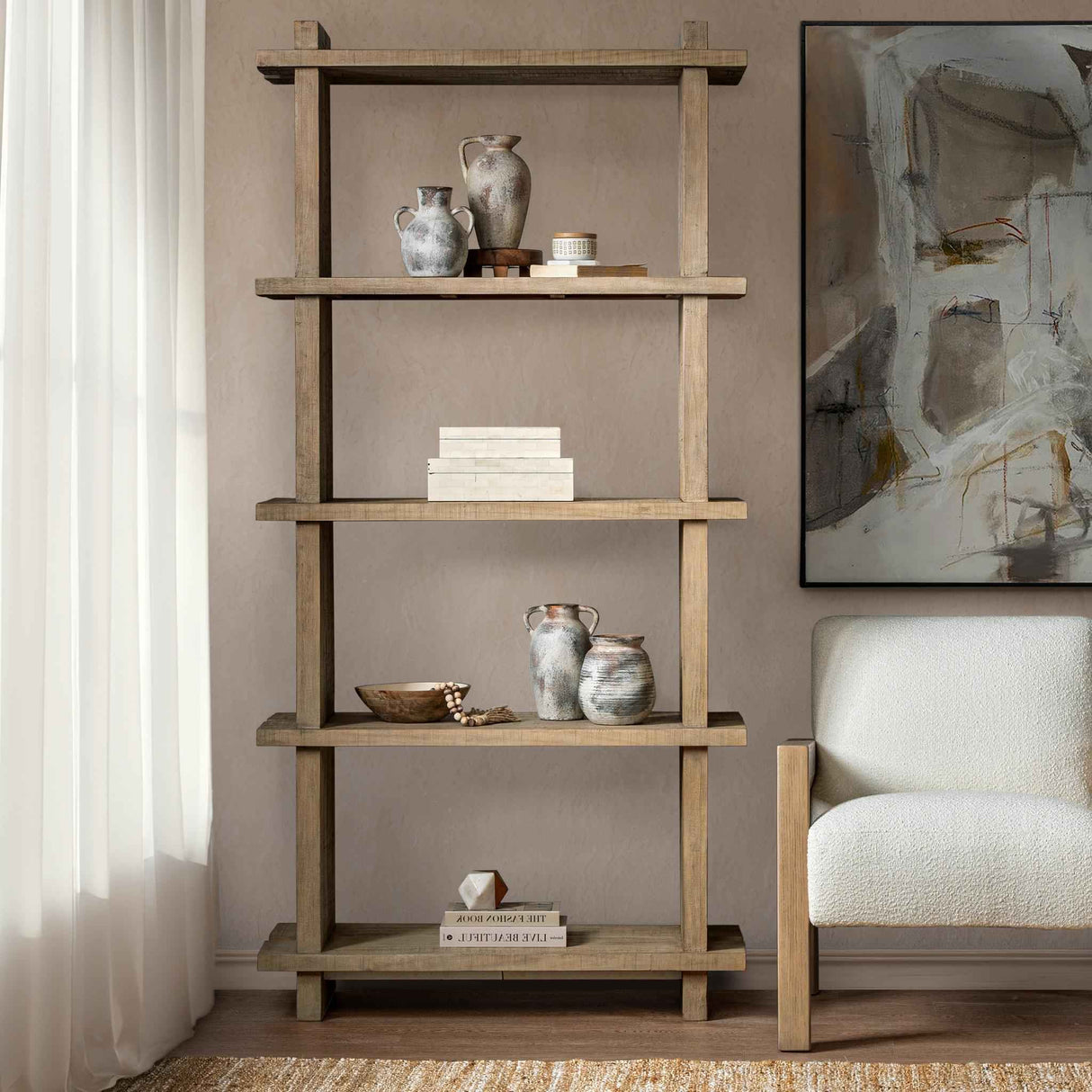 Karlla Natural Clay Bookshelf by Classic Home at Eve Furniture