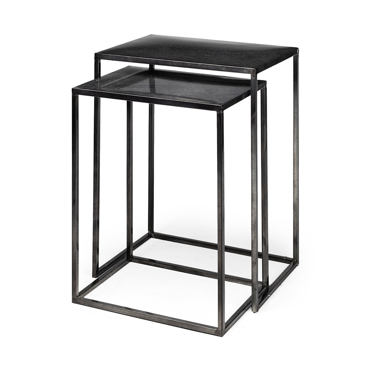 Kasey (Set of 2) 17.7L x 12.6W x 24.4H Galvanized Metal Nesting Accent Tables by Mercana at Eve Furniture