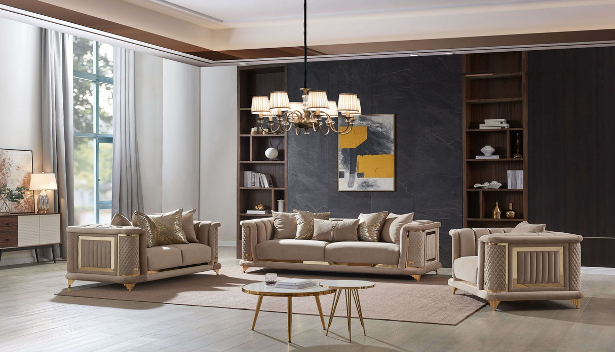 Kate Beige/Brown Living Room Set by Cosmos Furniture at Eve Furniture