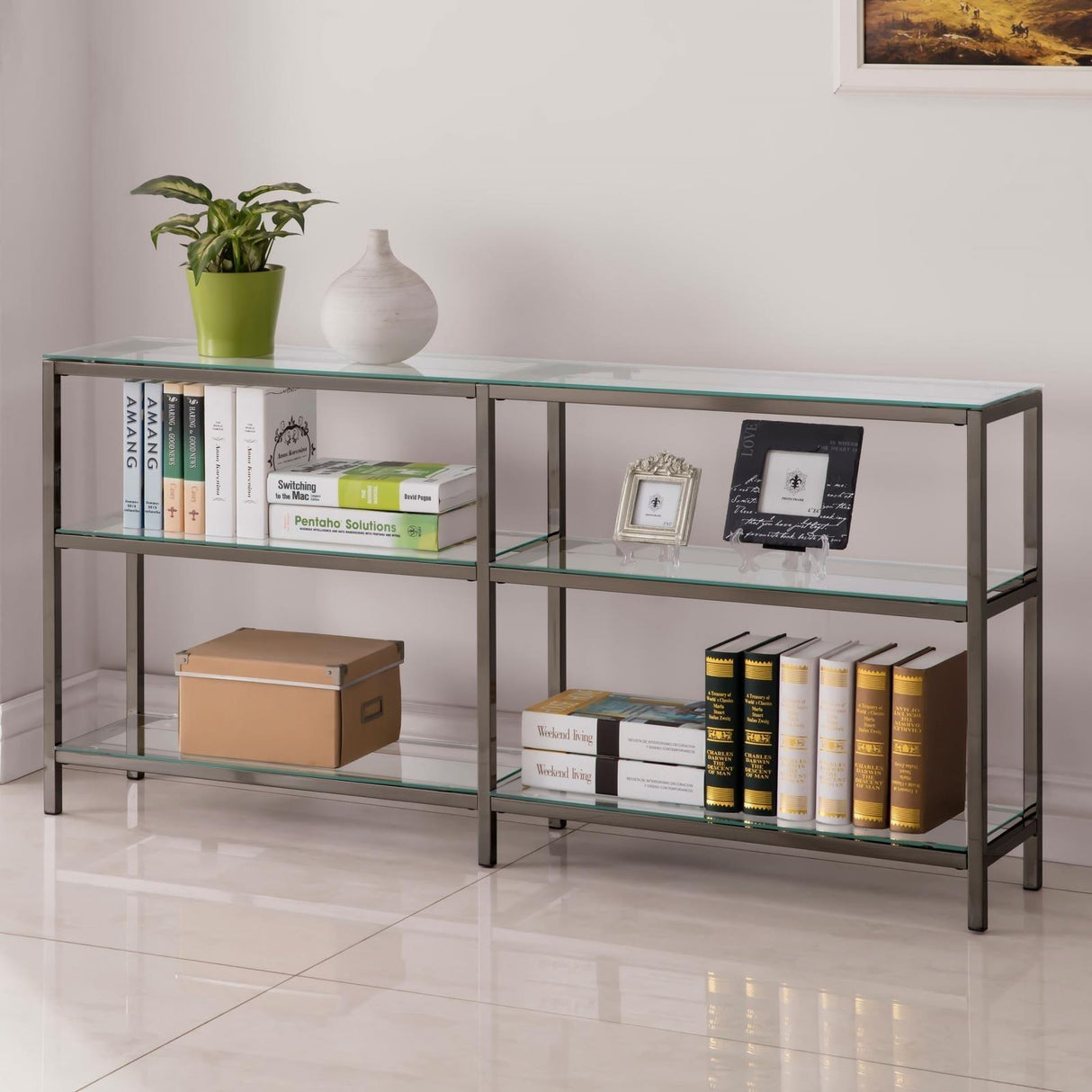Kate Black Nickel 2-Tier Bookcase by Coaster at Eve Furniture