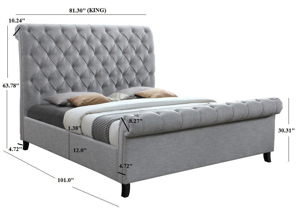 Kate Gray King Upholstered Sleigh Platform Bed by Crown Mark at Eve Furniture