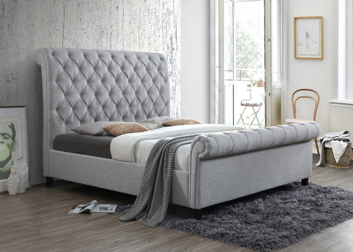 Kate Gray Queen Upholstered Sleigh Platform Bed by Crown Mark at Eve Furniture
