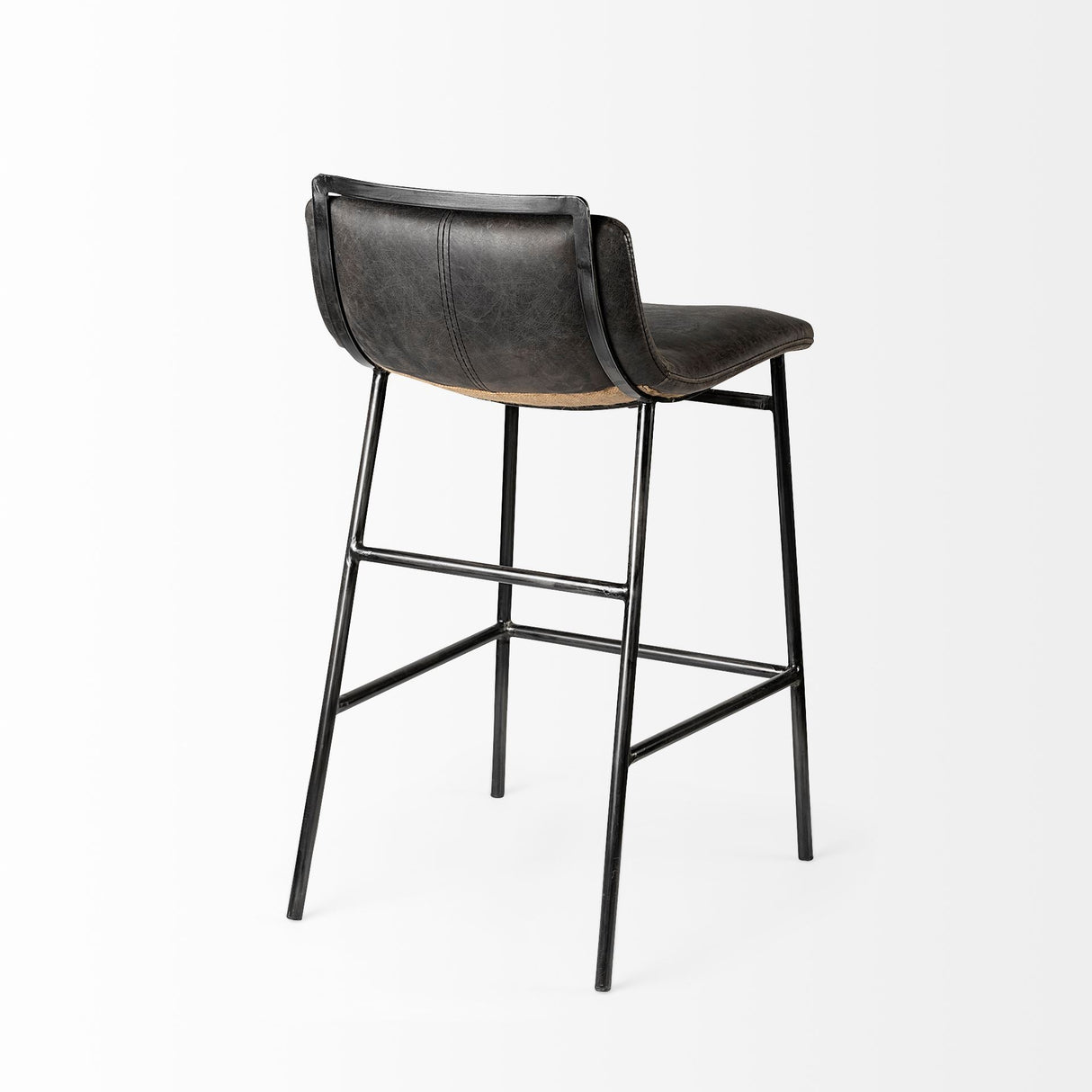Kavalan 33.5" Total Height Ebony Leather Seat Black Metal Frame Counter Stool by Mercana at Eve Furniture