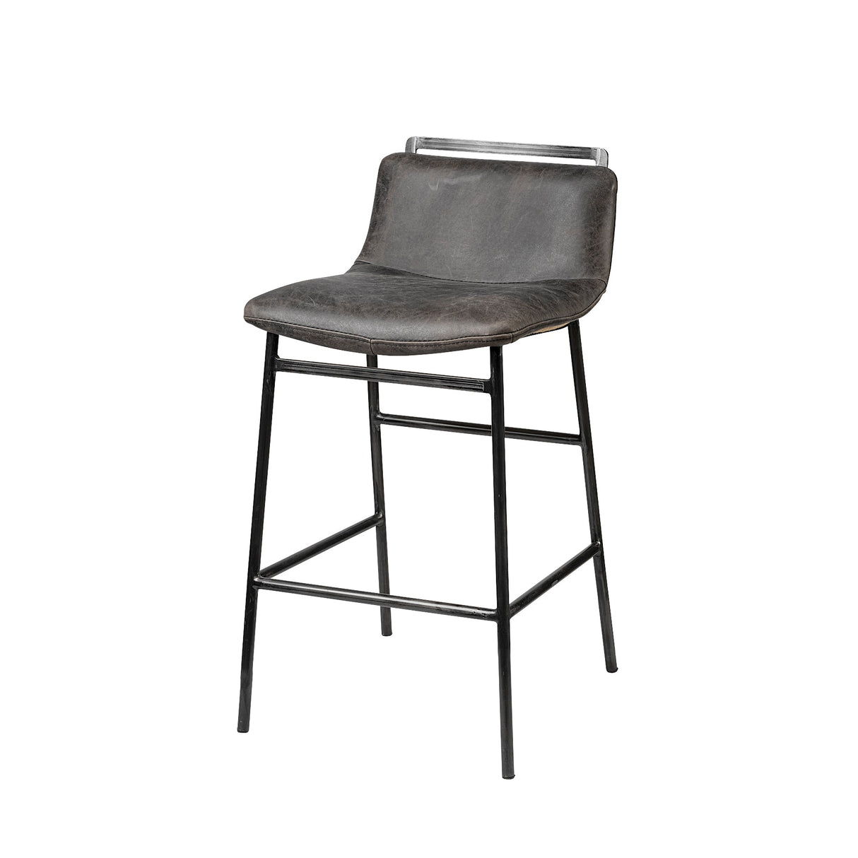 Kavalan 33.5" Total Height Ebony Leather Seat Black Metal Frame Counter Stool by Mercana at Eve Furniture